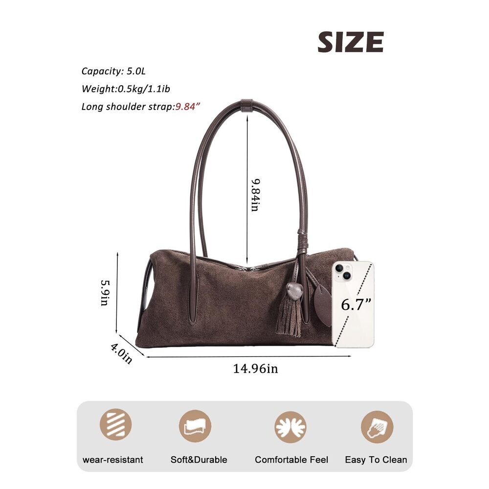 7998 Genuine Suede Leather Shoulder Bag, Soft Hobo Bag , Lightweight - Picture 4 of 7